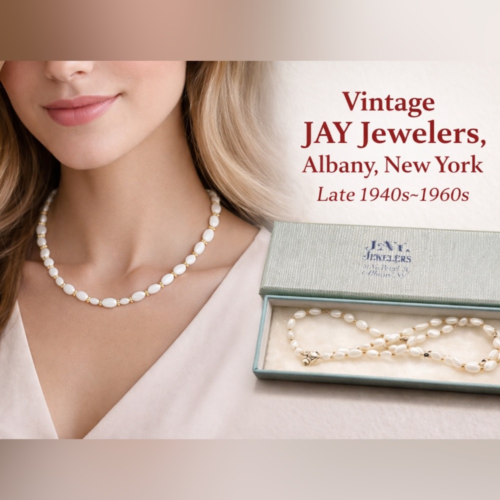 🤩 Vintage JAY Jewelers Mother-of-Pearl Necklace Albany, NY Late 1940s–1960s